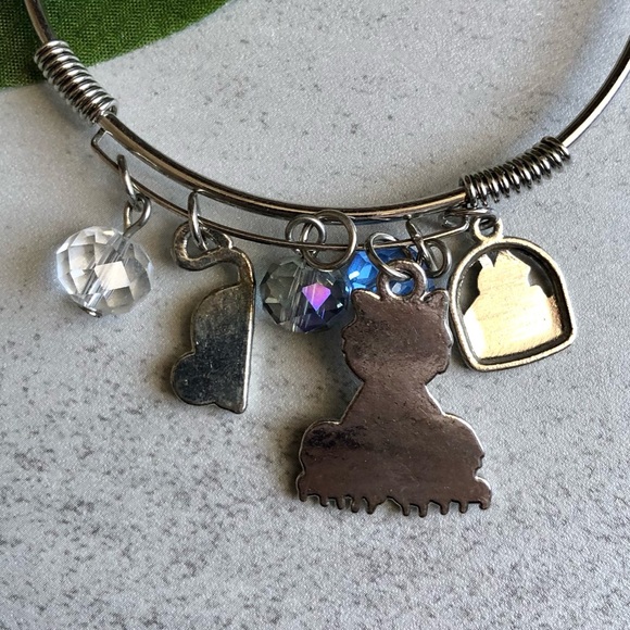 Cat Mouse Bead Silver Charm Bangle Bracelet - Picture 4 of 4
